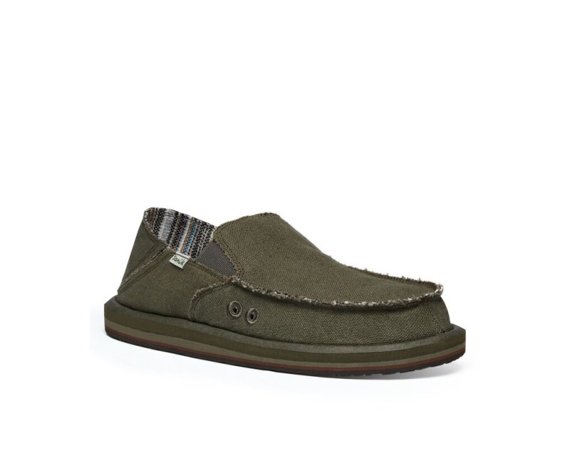 Sanuk Mens Vagabond Soft Top Hemp Collapsible Heel Olive Shoes | XEPRKV938